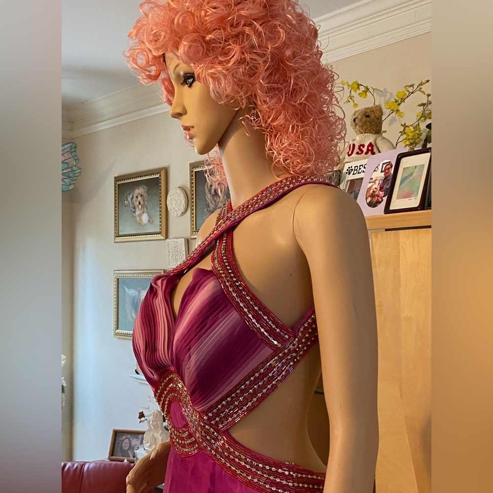 Rhinestone Studded Raspberry colored Evening Gown - Picture 9 of 12